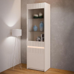 Forte Oak SQUERE Vitriin 60, Elegantne elutoa vitriinkapp 2 ukse, klaasist esiosa ja valgustusega, puitkomposiit, Mauvella tammepuidust dekoor/liiv, 60,6 cm lai x 197,9 cm k&otilde;rge x 41,5 cm s&uuml;gavus