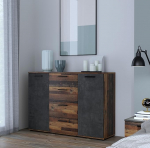 Forte ATTALYAR sahtlikapp 4 sahtli ja 2 uksega, puitkomposiit, vana - puit vintage/betoonlook tumehall, B x K x S: 129,6 x 91,3 x 38 cm.