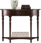 Solid Wood Console Entrance Table with Drawer, Semicircular Sofa Table with Shelf, Elegant Crescent Moon Display Table for Living Room, Porch, Hallway