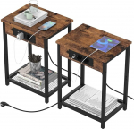 YBING &ouml;&ouml;kapp 2-st komplektist, k&uuml;ljelaud 2 standardse pistikupesa ja 2 USB-pesaga, minimalistlik puidust kohvilaud koos laadimisfunktsiooniga magamistuppa, elutuppa (maastikupruun)