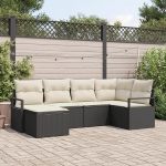 Rantry 6-teiliges Garten Sofa Set mit Kissen aus schwarzem Poly Rattan, 2-Sitzer Garten Sofa mit Stauraum und Kissen aus schwarzem Poly Rattan Gartenlounge Model3355116