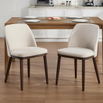 Puidust jalgadega 2 s&ouml;&ouml;gitooli komplekt, linased k&ouml;&ouml;gitoolid, polsterdatud toolid ilma k&auml;etoeta, polsterdatud elutoatoolid seljatoega s&ouml;&ouml;gitoas/elutoas/k&ouml;&ouml;gis, beeži v&auml;rvi.