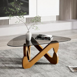 TWSOUL kolmnurkne klaasist kohvilaud, kaasaegne elutoa laud, l&auml;bipaistev kohvilaud puidust alusega, ebatavaline kohvilaud elutuppa (hall must)