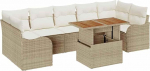 8-teiliges Garten Sofa Set mit Kissen Beige Poly Rattan Akazie, 2-Sitzer Garten Sofa mit Kissen Beige Poly Rattan Gartenlounge Model3349427