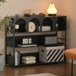 Konsolentisch im Eingangsbereich, 3-stufiges offenes Aufbewahrungsregal aus Metall mit Bogendesign, minimalistisches Ausstellungsregal, B&uuml;cherregal, f&uuml;r Wohnzimmer, Schlafzimmer, B&uuml; Black 100*30*80cm