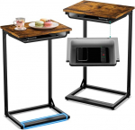 C-laud diivanile, diivanilaud koos hoiuruumiga, vastupidav diivanilaud t&auml;iustatud metallraamiga, C-poolne laud elutuppa, magamistuppa, voodilauale, rustikaalne pruun, 2 tk.