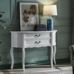 Konsolentisch Schmal f&uuml;r Eingangsbereich, Beistelltisch Schmal f&uuml;r Wohnzimmer, Massivholz, Halbmondform Flurtisch mit 2 Schubladen, Retro-Dekom&ouml;bel f&uuml;r Flur(White,80x36x88 cm/31x14x35 in)