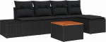 6-teiliges Garten Sofa Set mit Kissen Schwarz Poly Rattan Akazie Gartenlounge Model3356616