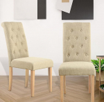 Hallowood Furniture Premium Linen Fabric Rolling Lock s&ouml;&ouml;gitoolid 2 kreemikat s&ouml;&ouml;gitooli komplekt koos seljatoega ja puidust jalgadega Home Restaurant Cafe