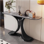 Konsolentisch Konsolentisch Mit Metallsockel F&uuml;r Den Eingangsbereich, Moderner Sofatisch F&uuml;r Den Flur, F&uuml;r Die Wohndekoration Im Wohnzimmer, Mit Steinplattenplatte(Black 3,150cm/59in)
