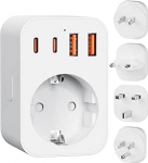 Maailma reisiadapteri komplekt, rahvusvaheline pistikupesa adapter USB C-ga, 6 eemaldatavat reisipistikut, reisiadapter L&otilde;una-Aafrika/JAP/AUS/USA/USA/EU/UK valge