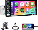 Roinvou Bluetooth autoraadio 1 DIN traadita CarPlay & Android auto 6,9-tolline puuteekraaniga autoraadio koos Mirror Link Radio FM USB Type-C EQ UI 7-v&auml;rviline nupp tagurduskaamera mikrofoniga Kaugjuhtimispult