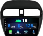 6G+128G Autoradio 2 Din Android 15 F&uuml;r Mitsubishi Mirage Attrage 2012-2018 IPS 9 Zoll GPS CarPlay Android Auto Bluetooth Radio USB DSP Tagasisidepult Tagasisidepilt+MIC Unterst&uuml;tzung OBDII DAB+