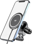 MagSafe'iga &uuml;hilduv auto telefonihoidja, 15W kiire juhtmevaba autolaadija, magnetiline &otilde;huventilaatori telefonihoidja iPhone 15, 14, 13, 12, Mini, Plus, Pro, Pro Max ja MagSafe'ile.