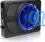 WODHMIEY 10-tolline 800 W Ultra Thin aktiivne subwoofer autole / veoautole koos v&otilde;imendiga, tugev bass, sagedus 20 Hz - 150 Hz, sisaldab bassikontrollerit, kaitsefunktsioonidega, LED-&uuml;mbrusvalgustus (sinine)