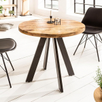 invicta INTERIOR Iron Craft Solid Dining Table 80 cm Round Natural Mango Wood Braided Legs Bistro Table Kitchen Table Wooden Table