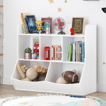 UTEX Toy Storage Organizer with Bookshelf, Kids Shelf for Books, Toys, Storage Organizer for Boys, Girls, Playroom/Bedroom, White