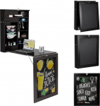 GIANTEX Folding Wall Table, Wooden Wall Desk with Board, Bar Table, Dining Table, Kitchen Table, Folding Table, Wall Mounted, Laptop Table, Folding Desk, No Assembly, for Kitchen, Office (Black)