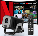 Bettdow 4K mini projektor [Netflix Official], Full HD 1080P p&ouml;&ouml;rlev projektor, automaatne fookus / v&otilde;tmek&otilde;rguse korrigeerimine, 10000 lumeni videoprojektor koos Android 13, Bluetooth 5.2, projektor kodukino