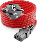 deleyCON 10 m IEC kaabel, nailonkaabel, toitejuhe, toitejuhe, k&uuml;lmutusseadmed, toitejuhe, 3-poolne kaitsekontakt pistik (t&uuml;&uuml;p F kuni C13 female), PC arvuti, monitor, printer, projektor, punane