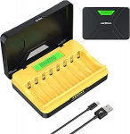 8-Schacht 1,5 V Lithium Akku Ladeger&auml;t mit LCD-Anzeige, s&otilde;ltumatu Slot-&Uuml;berwachung, USB-C 5V/2A Eingang, kompatibel mit AA/AAA Li-Ion Akkus, Schnellladen & Mehrfachschutz