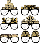 Aastavahetuse peoklaasid lastele, 6i pakett Happy New Year Glasses 2024 Photo Booth Props Glasses Fancy New Year Novelty Glasses Celebration Party Favour for 2024 New Year's Eve Party