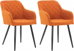 CLP Set of 2 Shila Dining Room Chairs, Fabric or Velvet Cover, Upholstered Chair with Armrests, Colour: Orange, Material: Fabric