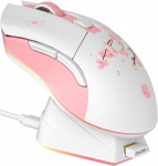 DAREU Sakura Pink Gaming Mouse Wireless with Magnetic Charging Dock Rechargeable RGB 12K DPI, 7 Programmable Buttons, High Precision Sensor 300IPS 1000Hz for PC Notebook Mac