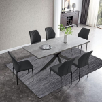 JIEXI Dining Sets for 4-6 People, Extendable Dining Table with Chairs, Modern Grey MDF Wooden Table, Suitable for Living Room, Kitchen (130-170 cm Table + 6 Black Chairs)