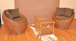 Gen Tong Colour Brown Wash Wicker Rattan Set, Set of 2 Rattan Chairs + Rattan Table Complete With Cushion