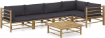 Homgoday Garden Sofa Set 6 Pieces with Dark Grey Bamboo Cushions Set Sofa Bed Living Room Couch Set 2 x Central + 3 x Corner + Table Dark Grey