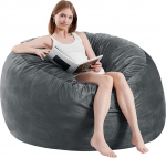 Bean Bag Chairs for Adults 48 Inch Memory Foam Furniture Large Sofa with Soft Microfiber Cover Round Fluffy Couch for Living Room Bedroom College Dorm 4ft Grey