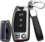 HIBEYO Flip Key auto v&otilde;tme puhul sobib Ford Silikoon + tsingisulamist kaitsev v&otilde;tme puhul Ford Fiesta Focus Galaxy Fusion S-Max Kuga Ecosport kaugjuhtimispult 3-nuppu A Must
