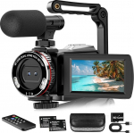 Vmotal 4K videokaamera, 64MP foto/4K 60FPS videosalvesti, digitaalne videokaamera Vlogimise jaoks YouTube'is, 2 patareiga / juhtmeta mikrofon / SD-kaart / kaugjuhtimispuldiga