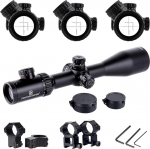 FOCUHUNTER Scope 4-24 x 50 mm punase/rohelise sihikuga kiire kaugusm&otilde;&otilde;tja koos Weaver/Picatinny kinnituse ja objektiivi korgiga