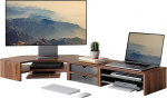 Fenge Desk Monitor Stand, 3 in 1 Dual Monitor Riser koos sahtlitega, eemaldatavad riiulid, L-kujuline vaba kombinatsioon kodukontorile PC s&uuml;learvuti printeri TV (pruun) (Brown)