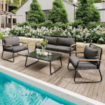 Ball & Cast Outdoor m&ouml;&ouml;bli komplekt 4, aia salongikomplekt istme ja seljapatjadega, reguleeritavad jalad, terrassim&ouml;&ouml;bel, ilmastikukindel patio, aed ja v&auml;litingimustes kasutamiseks, must