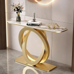 Moderner Eingangstisch in Marmoroptik mit Metallgestell,Schmale Konsole mit Sintersteinplatte,Metall Sofatisch f&uuml;r Flur,Eingangsbereich,Wohnzimmer,Schlafzimmer(Gold2,100cm)