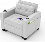 DURASPACE 99 cm magamistool, 3-in-1 konverteeritav toolivoodi, pikendatav magamistool, diivanvoodi USB pordiga, k&uuml;ljetasku, joogihoidja v&auml;ikesesse ruumi (helehall)