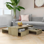 ZQQLVOO Modern Coffee Table Set, Living Room Table, Side Table, Sofa Table, Tea Table, Coffee Table, for Living Room, Bedroom, Sonoma Oak, 100 x 100 x 26.5 cm, Chipboard