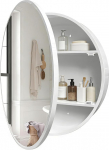 &Uuml;mmargune peegelkapp, alumiiniumist peegelraam, pulberv&auml;rvitud raud, h&uuml;drauliline hing, vasevaba h&otilde;bedane peegel, 71 cm, valge