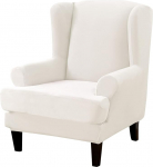 2 tk Wing Back Chair Cover Set 2 in 1 Design eemaldatav High Stretch Soft Velvet Wing Back Chair Cover Slipcover for Living Room Bedroom Hotel (White, Velvet)