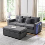 Modernes LED-Sofa-Set in L-Form Mit Gro&szlig;em Hocker: 3-Sitzer Mit Ambienter LED-Beleuchtung, Hochdichte Schaumkissen Und Strapazierf&auml;higem Cordstoff, Flexibilit&auml;t Im Wohnzimmer