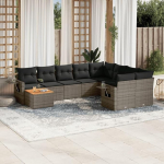 Modulares Gartensofa komplekt 10-TLG. Grau Poly Rattan mit Kissen und Ablage als Garten Sofagarnitur