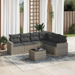 7-TLG. Garten Sofagarnitur mit wasserabweisendem Beutel und Stauraum als PE Rattan Gartenm&ouml;bel Set in Grau Poly Rattan mit Kissen