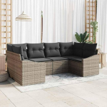 Gartensofa-Set 6-TLG Grau aus Poly-Rattan mit modularen Elementen als stilvolles 6 St&uuml;ck Gartenm&ouml;bel-Set f&uuml;r Terrasse und Balkon