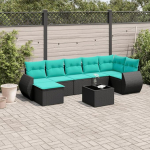 8-teiliges Gartensofa-Set mit Kissen aus schwarzem Polyrattan, PE Rattan Gartensofa als Gartenm&ouml;bel Set f&uuml;r die Terrasse