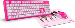 KROM Barbie Edition Kandy hiir ja hiirematt - valge LED-membraaniga klaviatuur, hiire optiline sensor 6400 DPI hiirematt kummist alusega, prantsuse paigutus, roosa