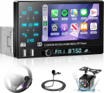 Hodozzy 1 Din Autoradio mit Drahtlose CarPlay Android Auto, 5.5 Zoll IPS Bildschirm mit USB/Bluetooth 5.2/FM/EQ/Lenkradsteuerung+R&uuml;ckfahrkamera