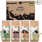 ORIGEENS BIO TEE GESCHENKSET "GETR&Auml;NKE AUS ALLER WELT" - Hibiskustee, Mate, Chai Tee, Genmaicha Gr&uuml;ntee - Tee Set 4x80g